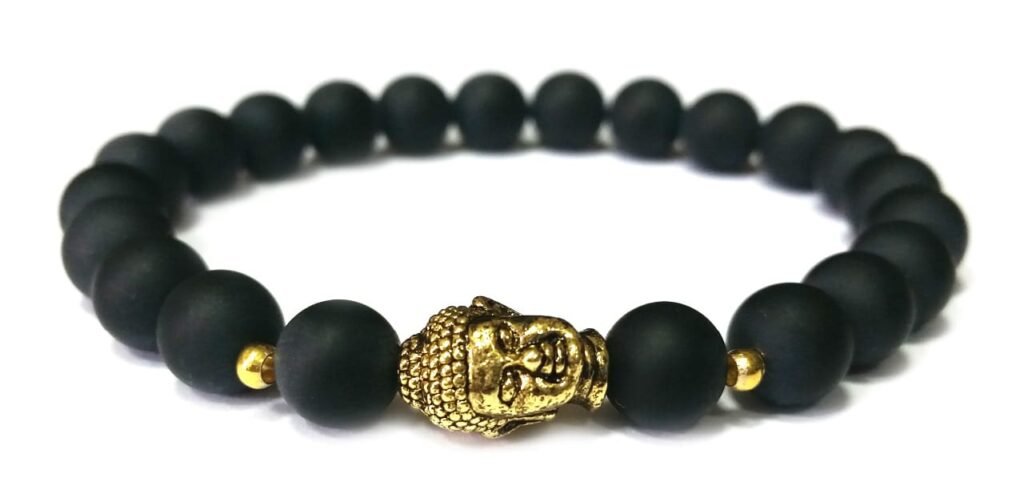 Matt ónix arany színű Buddha gyöngy karkötő 8mm