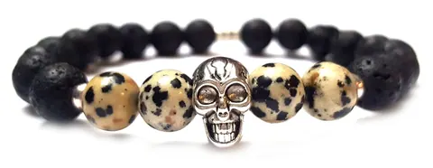 Lávakő – Dalmata Jáspis Koponyás Gyöngy Karkötő 8mm