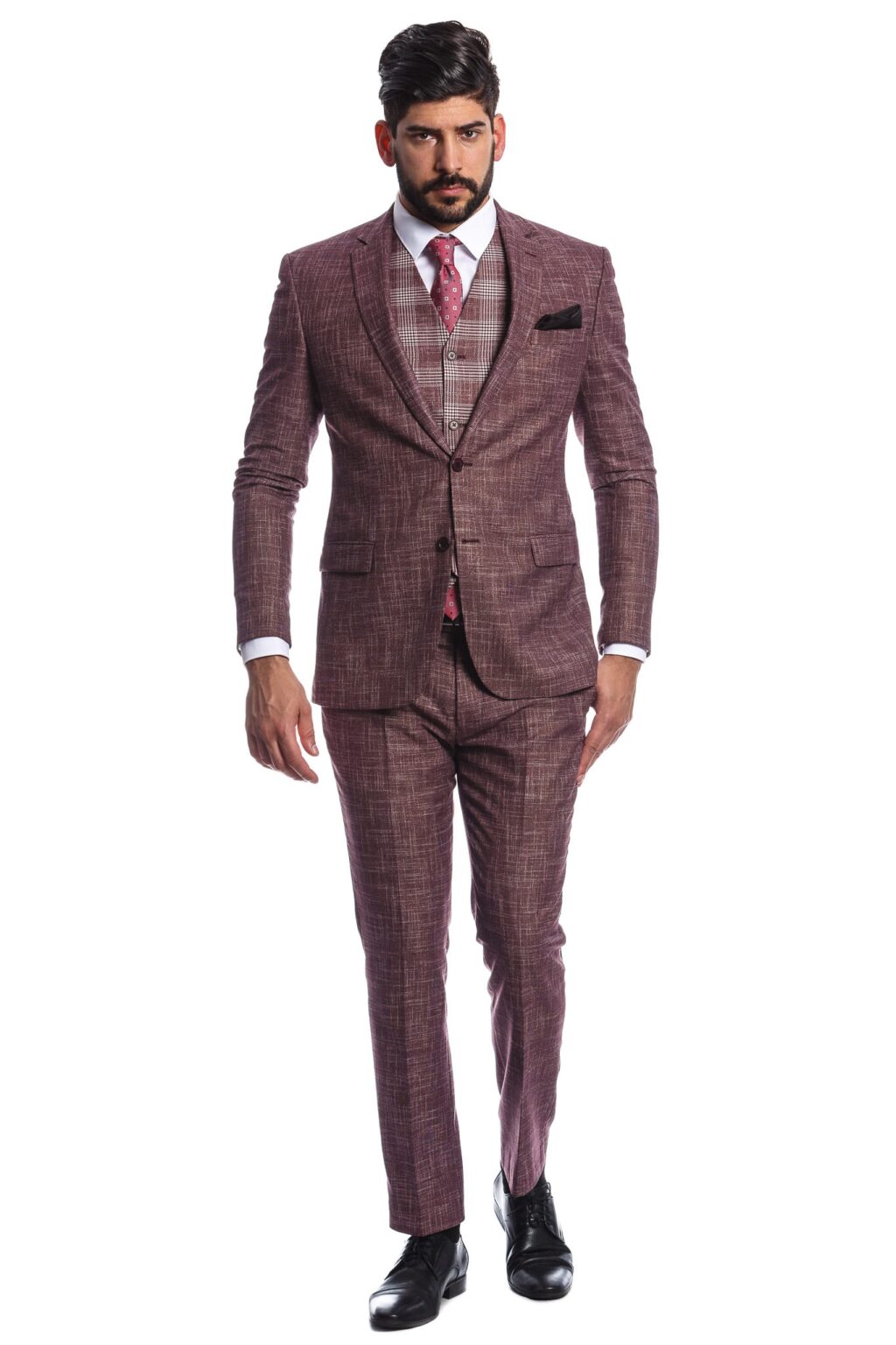 Ralph Redford Bordó Anyagában Mintás Slim Fit Öltönynadrág