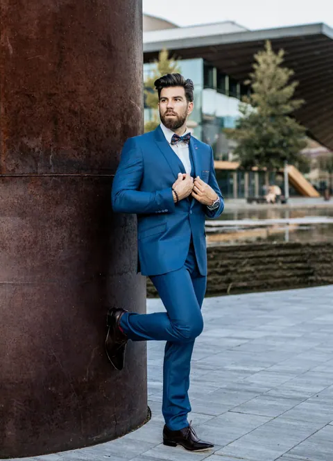 Manzetti Kék Slim Fit Öltönynadrág