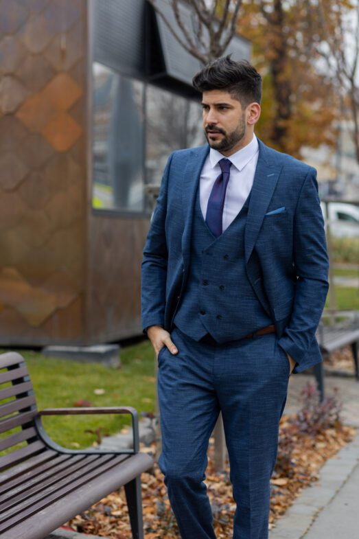 Sötétkék Slim Fit Öltönynadrág