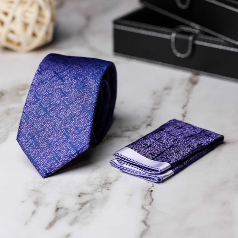 Világoskék mintás Nyakkendő + Díszzsebkendő