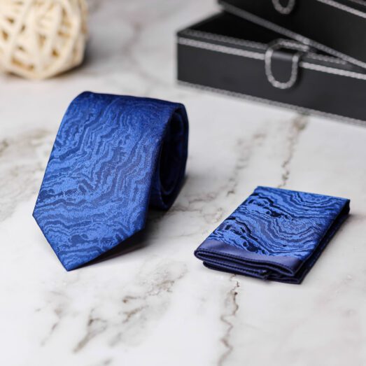 Kék Márványos Nyakkendő + Díszzsebkendő