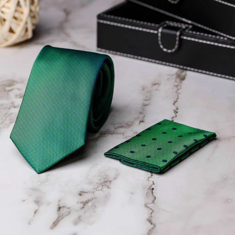 Zöld Nyakkendő + Díszzsebkendő