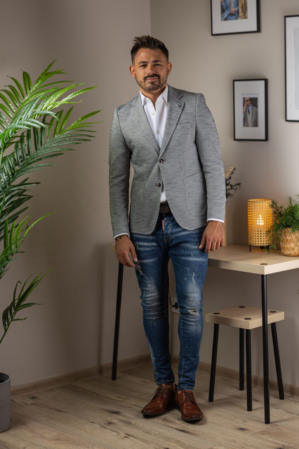 Szürke Fekete Szövött Slim Fit Sportzakó