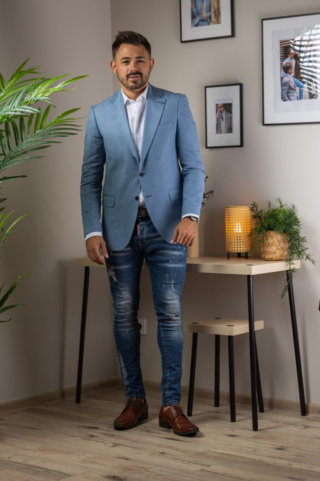 Világoskék Pepita Slim Fit Sportzakó