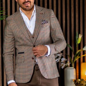 Drapp Színes Pepita Slim Fit Sportzakó