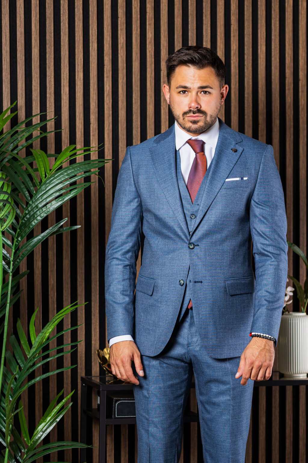 Farmerkék Háromrészes Slim Öltöny