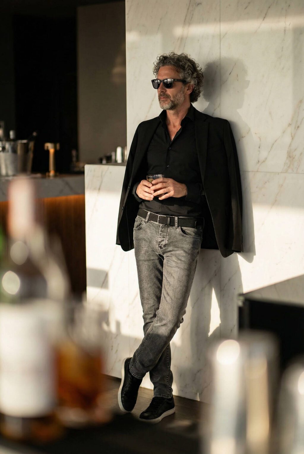 Slim Fit Szürke Koptatott Farmer Nadrág