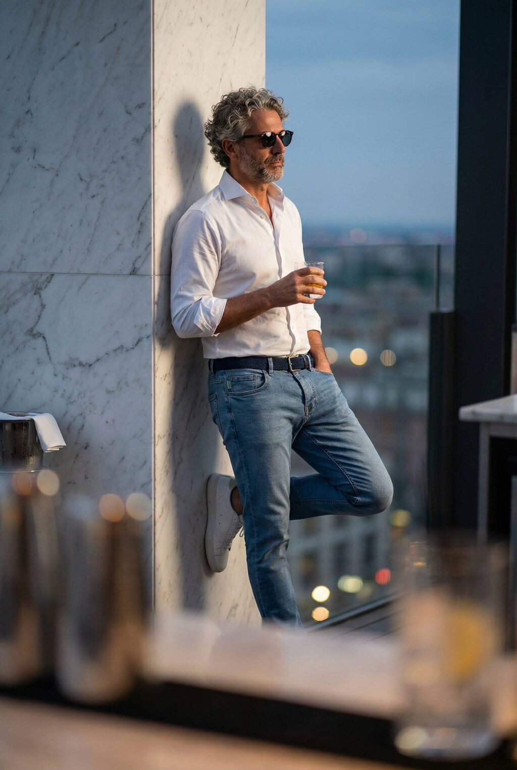 Slim Fit Világoskék Farmer Nadrág