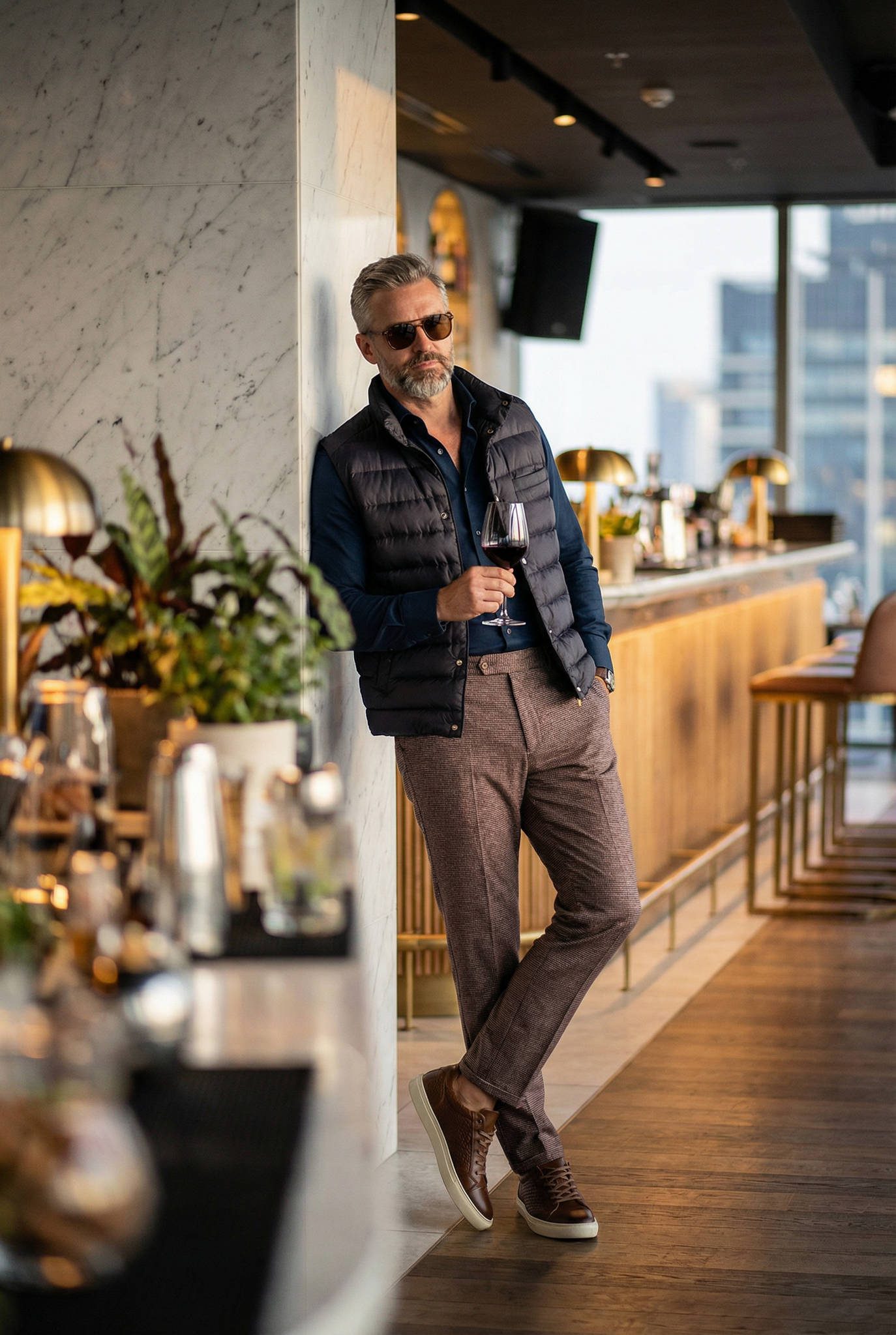 Steppelt Sötétbarna Slim Fit Mellény