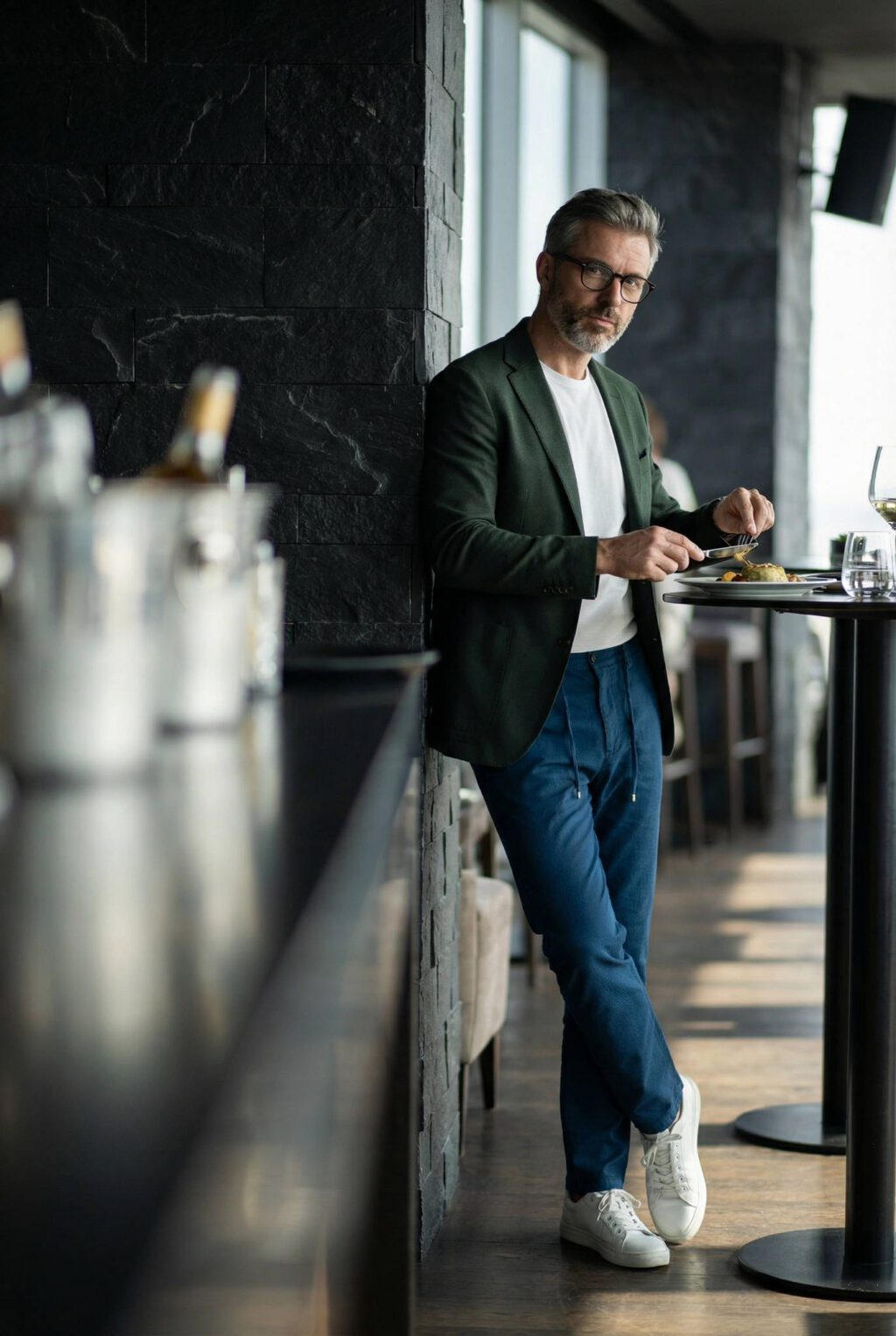 Kék Slim Fit Chino Nadrág