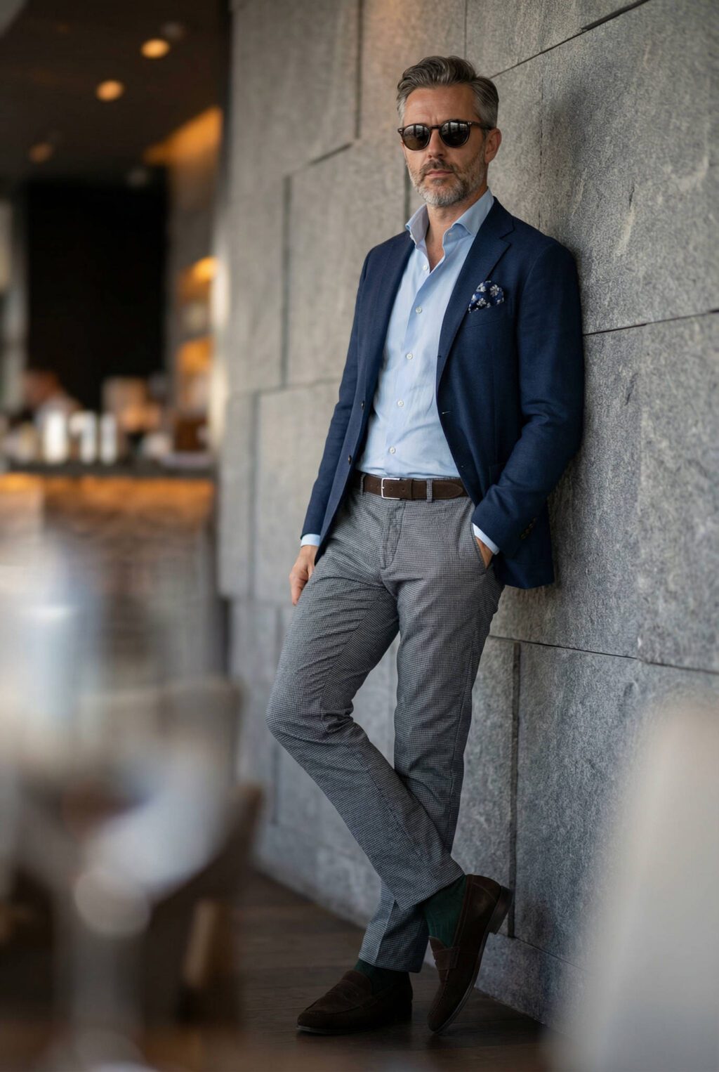 Szürke Apró Mintás Slim Fit Chino Nadrág