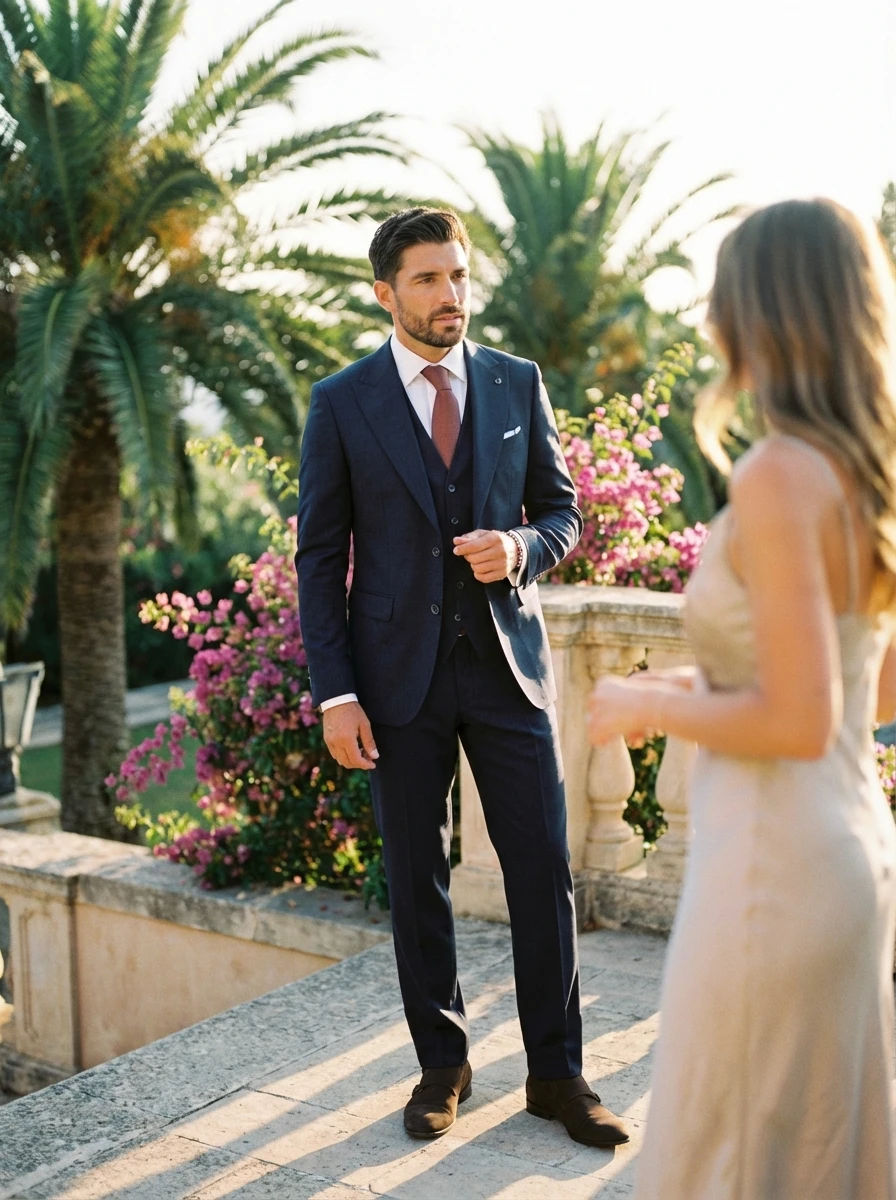 Sötétkék Háromrészes Slim Öltöny