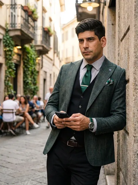 Zöld Kockás Slim Fit Öltönyzakó