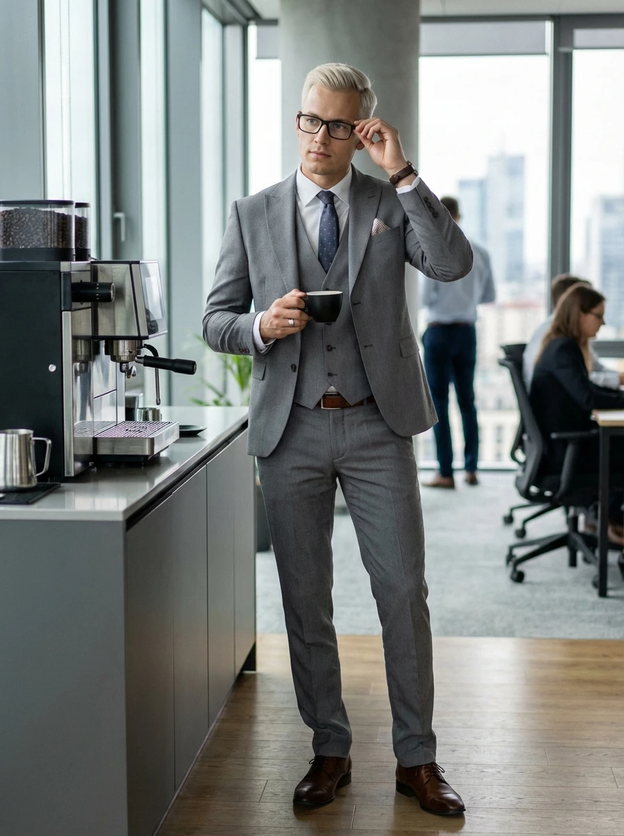 Szürke Mintás Háromrészes Öltöny