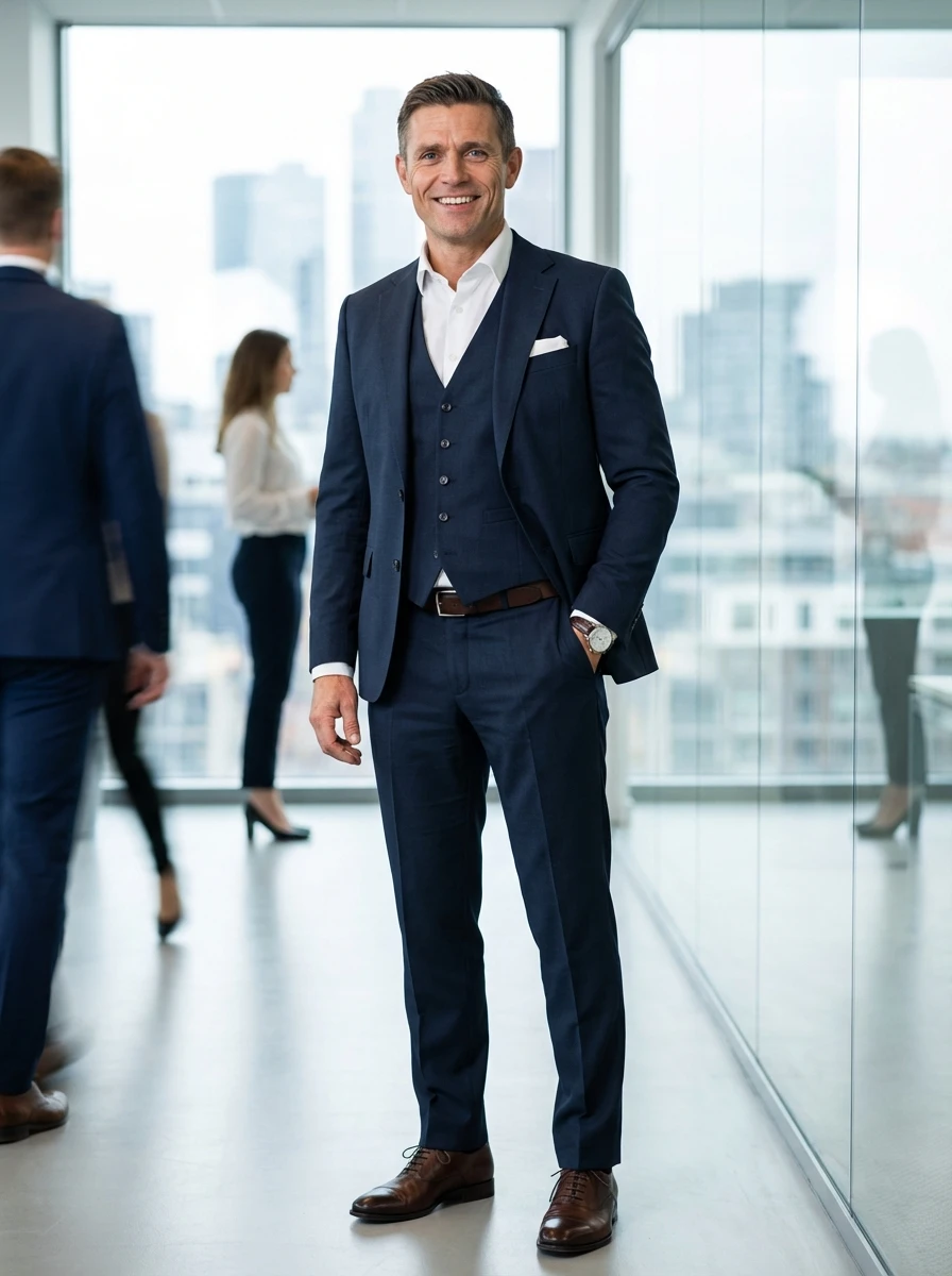 Kobaldkék Háromrészes Slim Öltöny