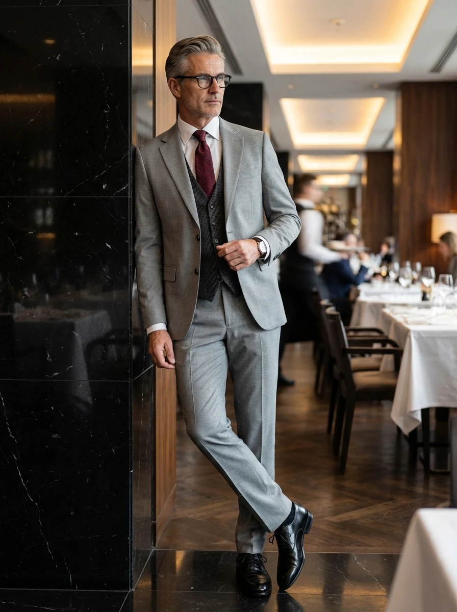 Galambszürke Háromrészes Slim Öltöny