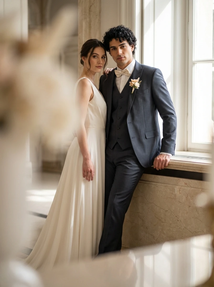 Szürkéskék Gyapjú Háromrészes Öltöny