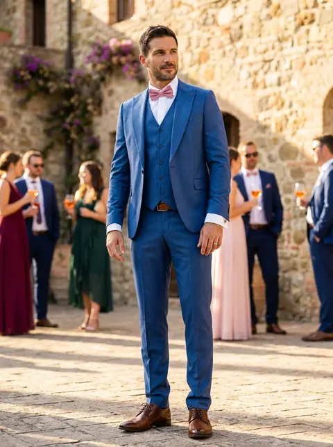 Király Kék Háromrészes Slim Öltöny