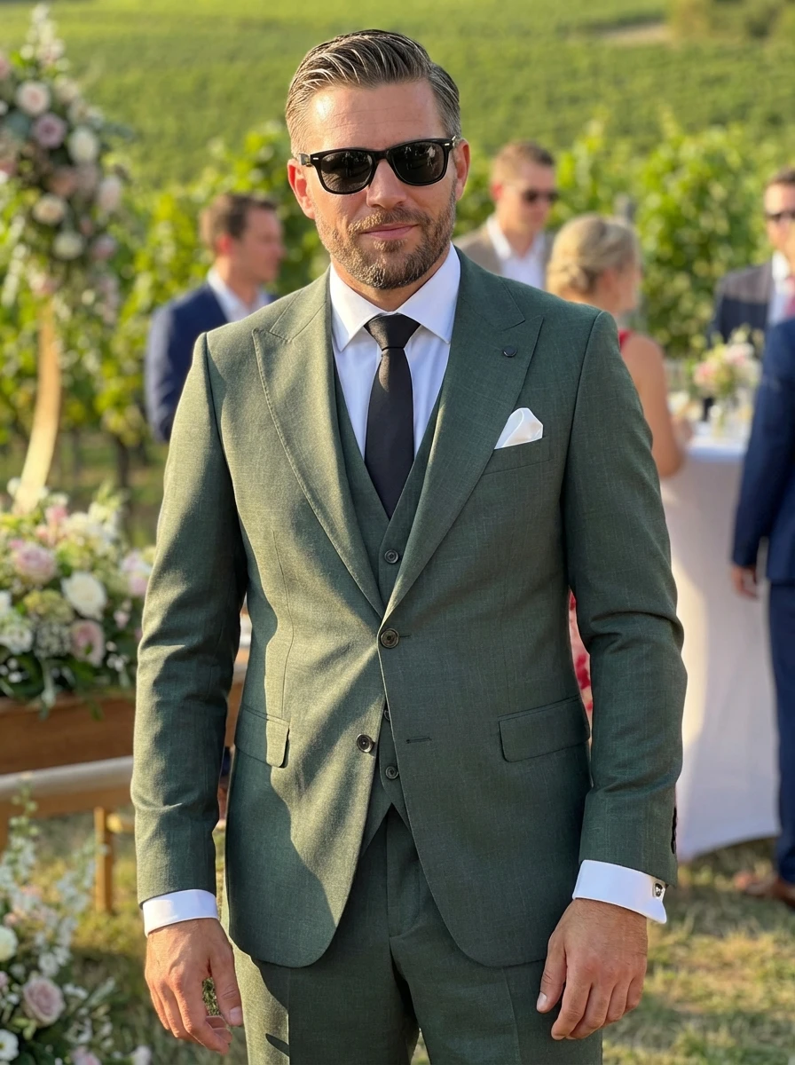 Angolzöld Háromrészes Slim Öltöny