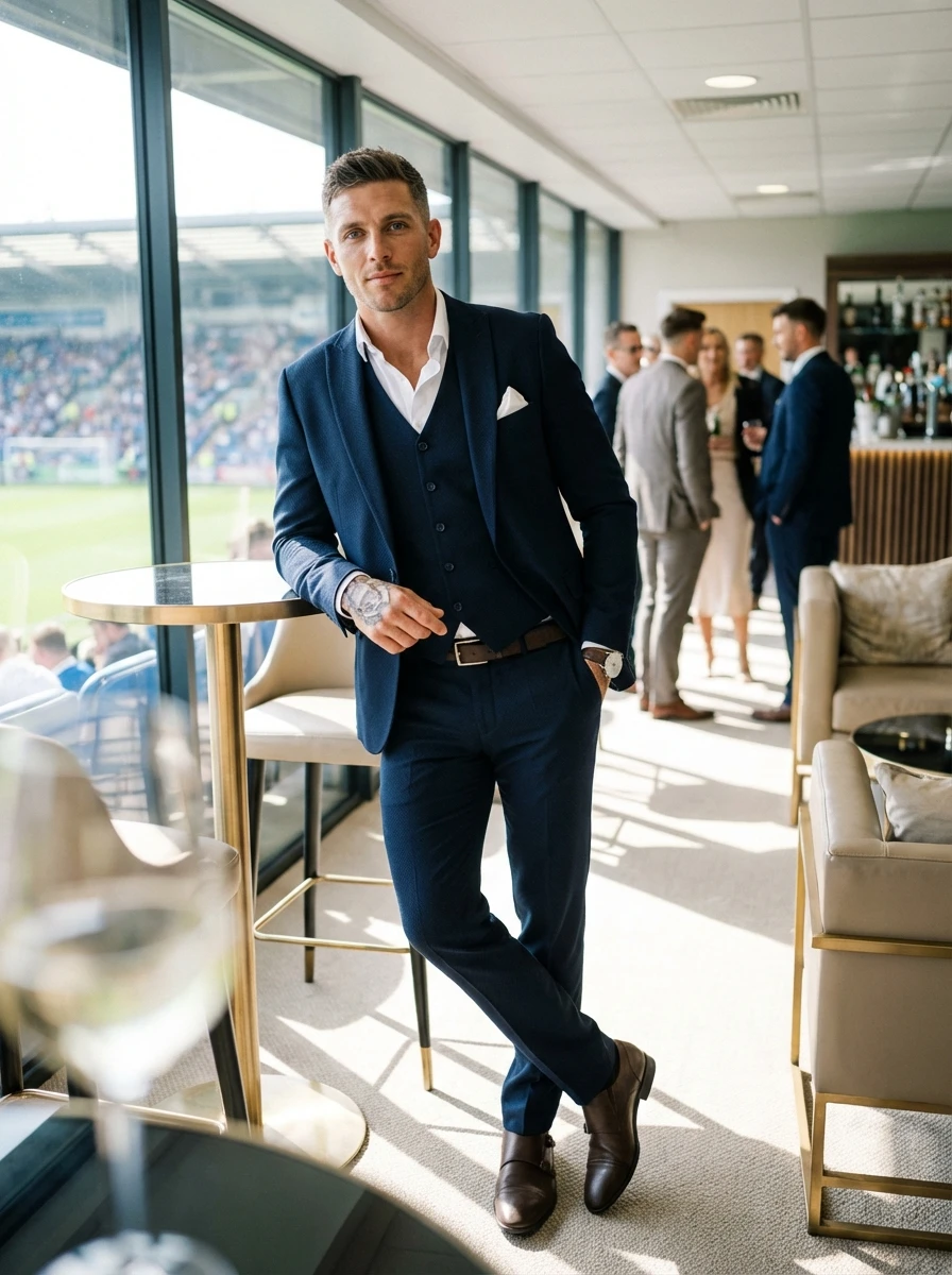 Sötétkék Háromrészes Slim Öltöny