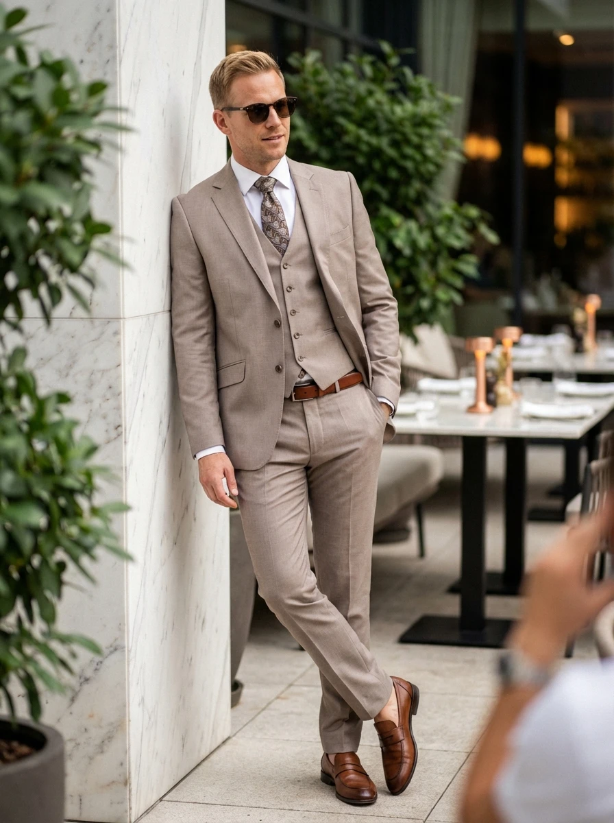 Beige Kétrészes Öltöny