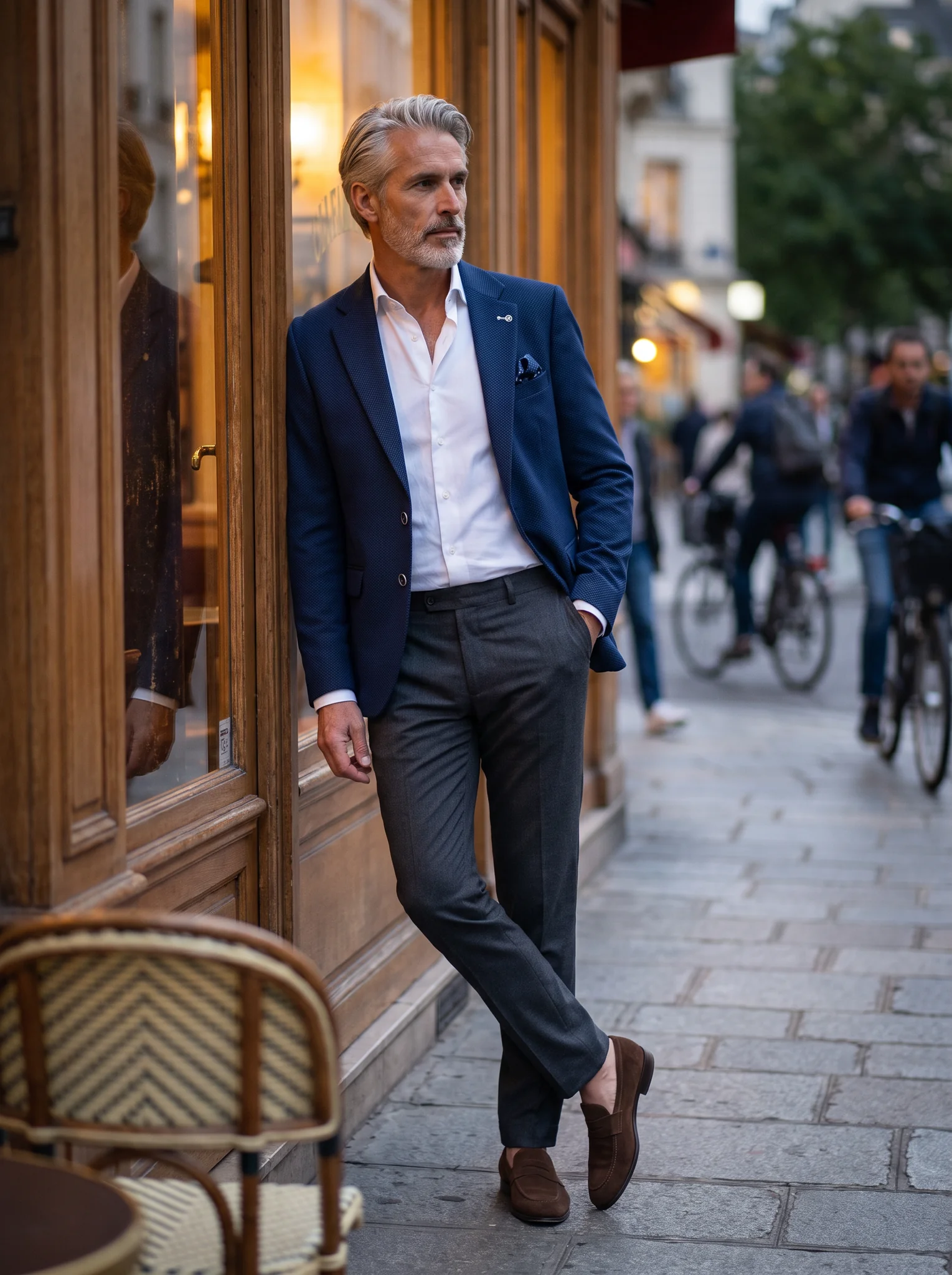 20757-6 Sötétkék nyomott mintás sportzakó