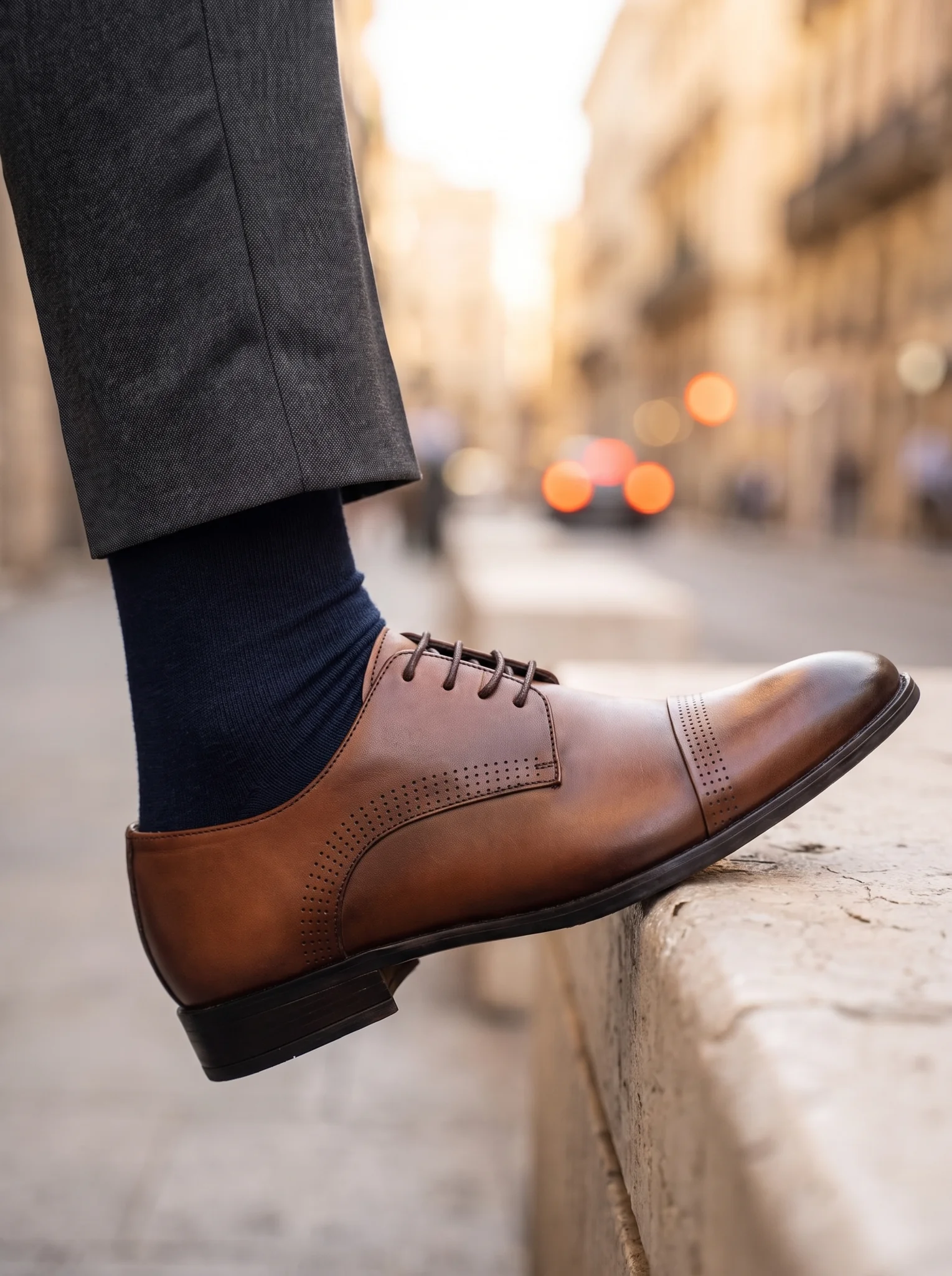 Konyakbarna Cap-Toe Bőr Cipő - oldalnézet