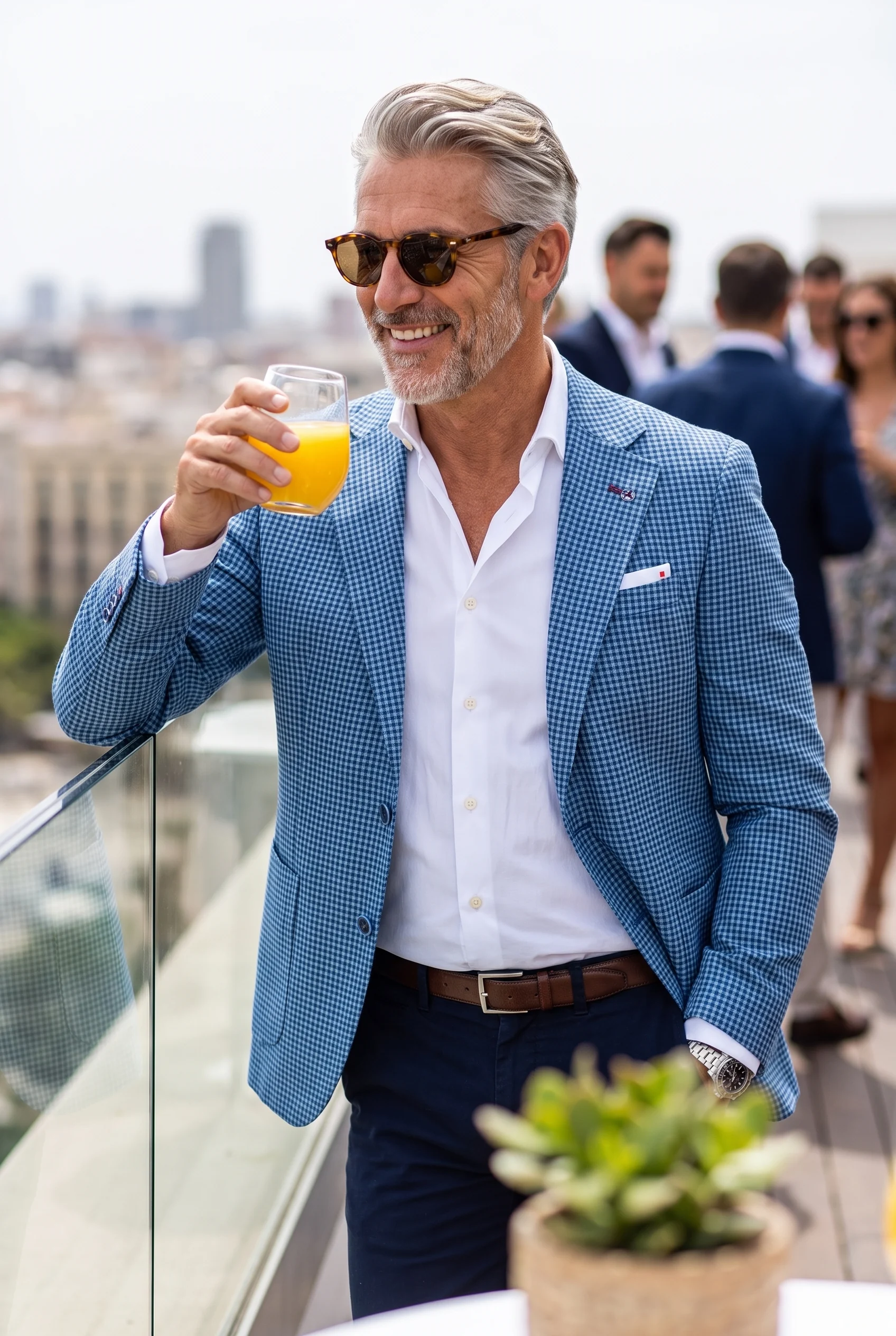 Égszín Kék Kockás Slim Fit Sportzakó