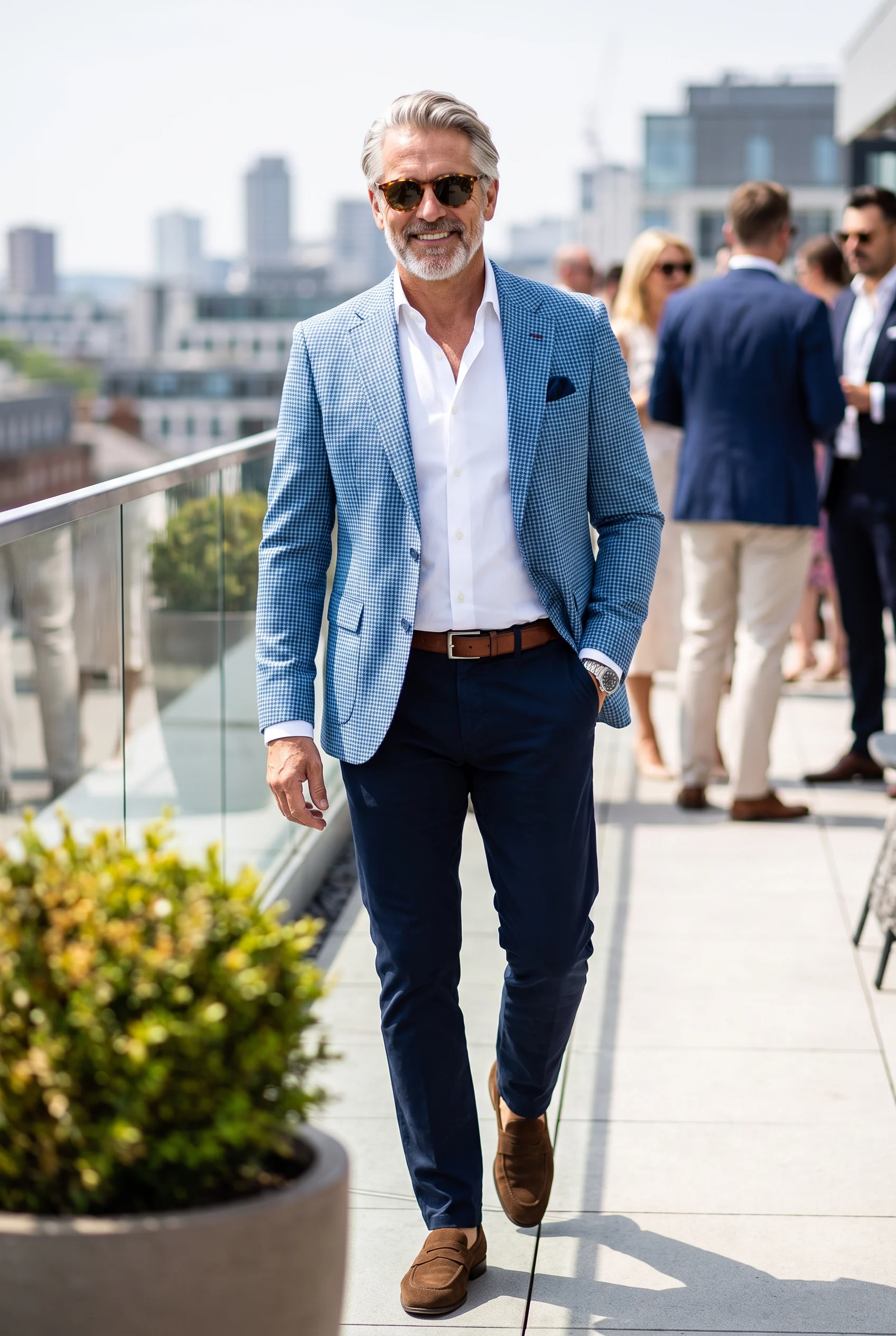 Égszín Kék Kockás Slim Fit Sportzakó