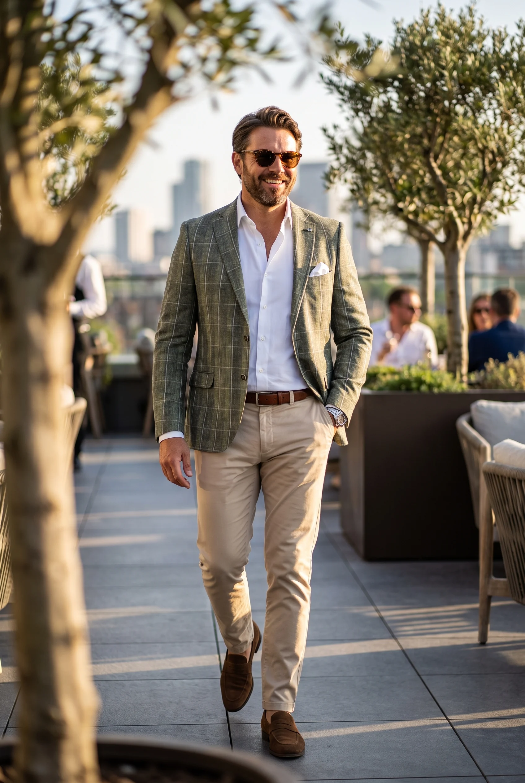 Mohazöld Kockás Slim Fit Sportzakó