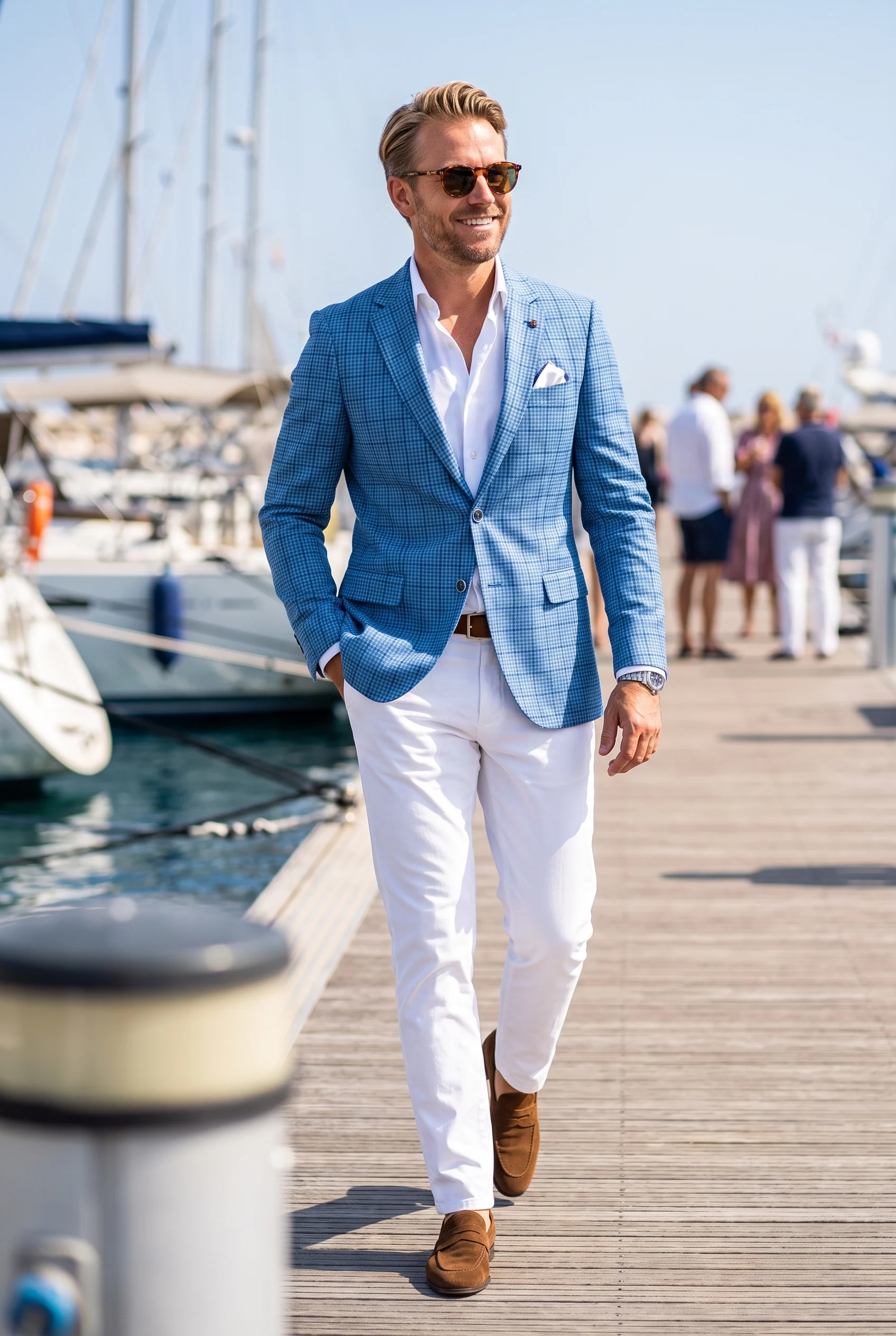 Középkék kockás Slim Fit Sportzakó